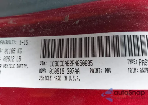 2015 Chrysler 200 Limited z USA, uszkodzony, nr VIN 1C3CCCAB2FN650695